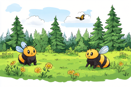 Two Cute Bees in a Forest Clearing