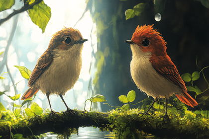 Two Cute Birds in Forest