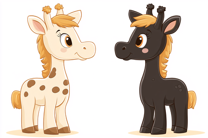 Two Cute Cartoon Giraffes