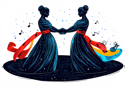 Two Dancing Women Illustration