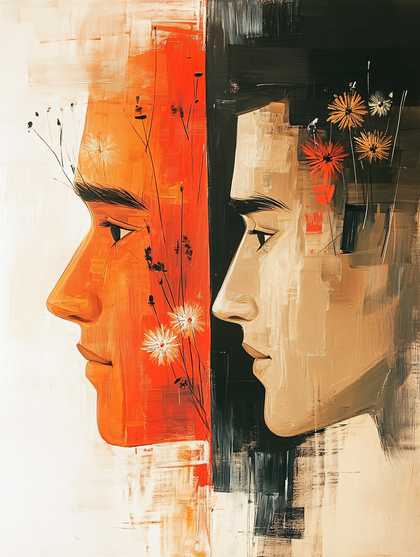 Two Faces with Floral Accents