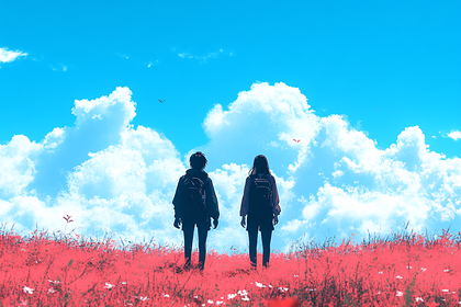 Two Figures Gazing at Blue Sky