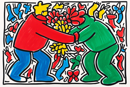 Two Figures Holding Flowers