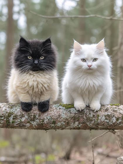 Two Fluffy Cats On A Branch