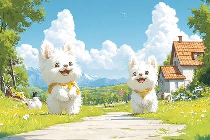 Two Fluffy Puppies Enjoying a Sunny Day