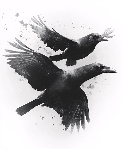 Two Flying Ravens Grunge Art