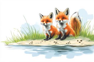 Two Foxes By The River