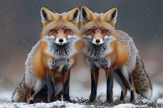 Two Foxes Standing in Snow