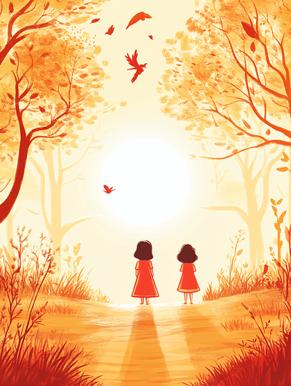 Two Girls In Autumn Woods