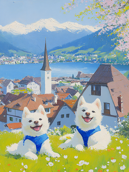 Two Happy Dogs In A Town