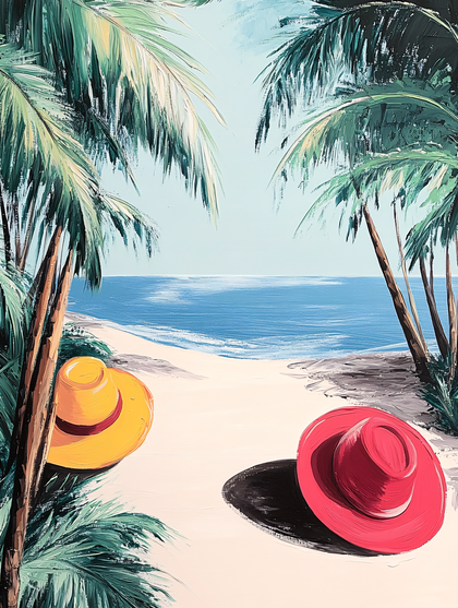 Two Hats On A Tropical Beach