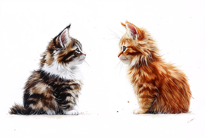 Two Kittens Facing Each Other Watercolor