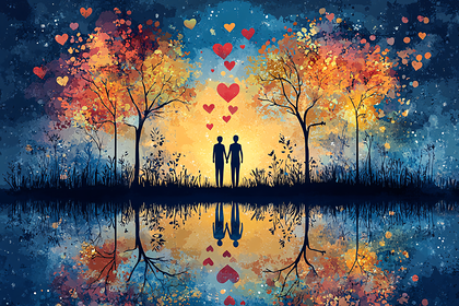 Two Lovers Under Heart Trees