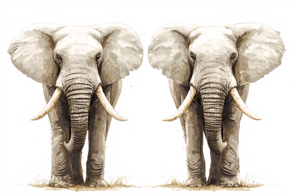 Two Majestic Elephants Watercolor