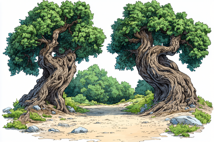 Two Old Trees on Path