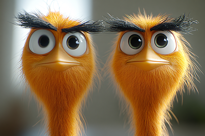 Two Orange Bird Characters with Angry Expressions