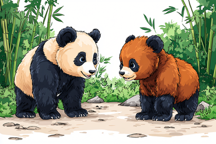 Two Pandas in Bamboo Forest