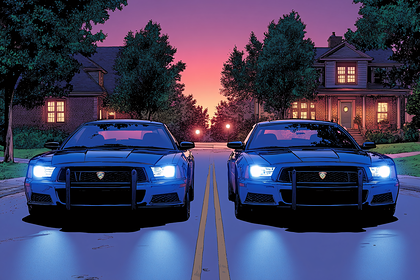 Two Police Cars at Dusk