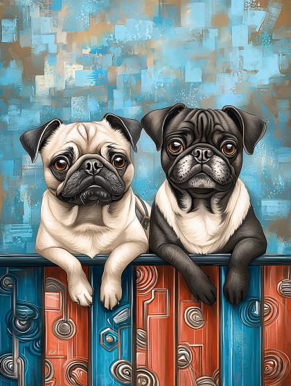 Two Pugs On Railing