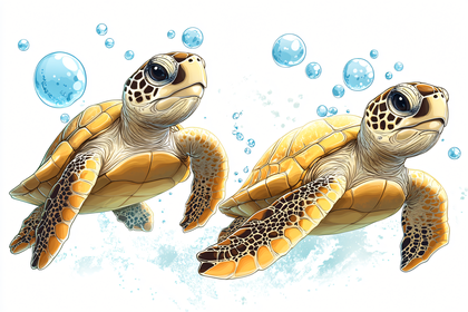 Two Sea Turtles Swimming Underwater