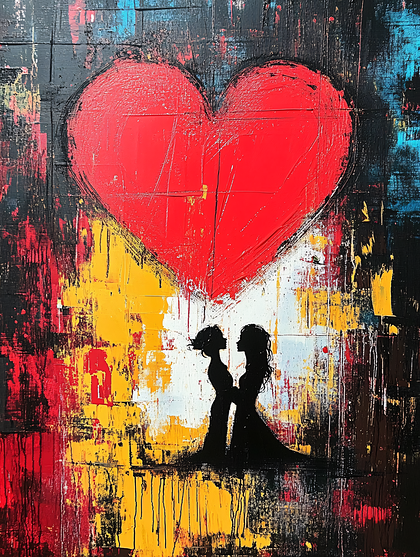Two Silhouettes Embracing Under A Heart