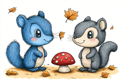 Two Squirrels and a Mushroom
