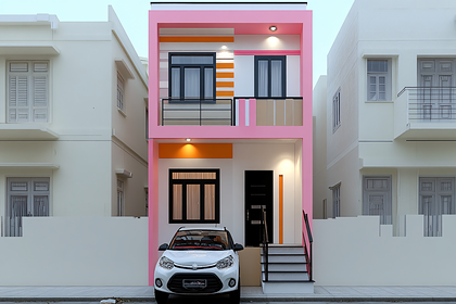 Two-Story House with Pink Frame