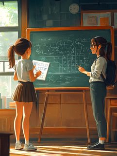 Two Students Studying At A Blackboard