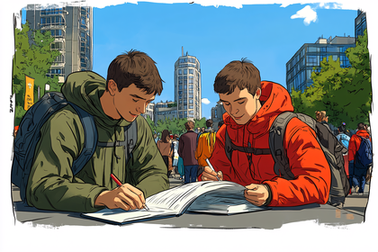 Two Students Studying Outdoors