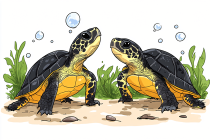 Two Turtles with Bubbles
