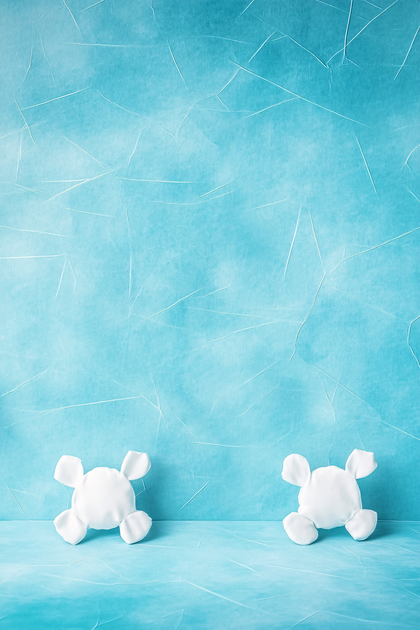 Two White Bear-Shaped Toys on a Blue Background
