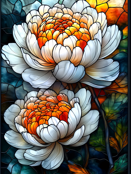 Two White Peonies With Orange Centers
