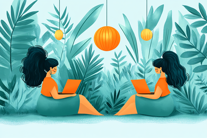 Two Women Working Remotely In Tropical Setting