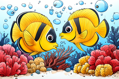 Two Yellow Fish in Coral Reef