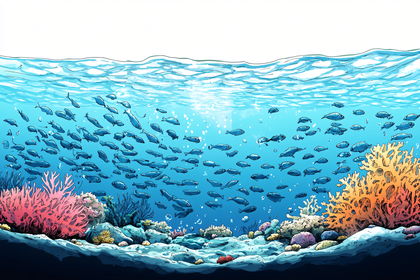 Underwater Fish School and Coral Reef