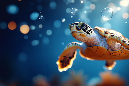 Underwater Turtle With Bubbles