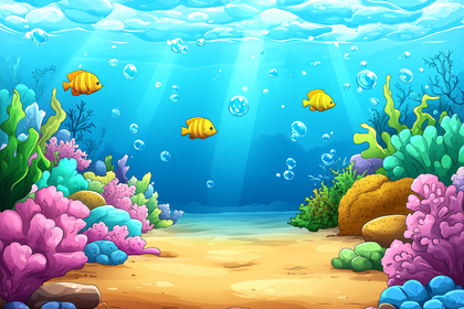 Underwater World with Fish and Corals