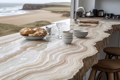 Unique Edge Kitchen Countertop With Breakfast And Beach View