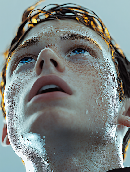 Upward Gaze Of Wet Face