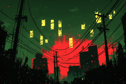 Urban Night Scene With Red And Green Hues