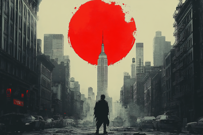 Urban Solitude Under a Crimson Sun