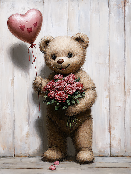 Valentine Teddy Bear with Rose Bouquet