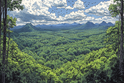Vast Forest Canopy Under Cloudy Sky