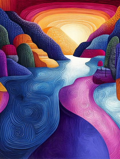 Vibrant Abstract Mountain River Landscape