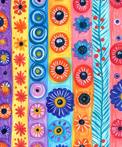 Vibrant Bohemian Floral Stripe