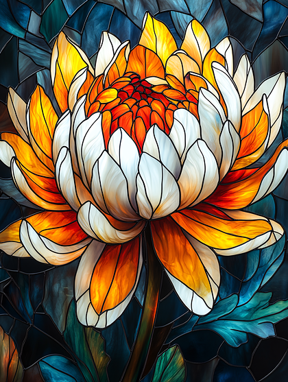 Vibrant Chrysanthemum Stained Glass