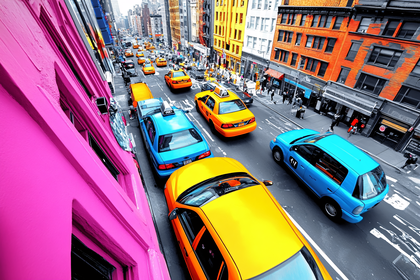 Vibrant Cityscape With Colorful Taxis