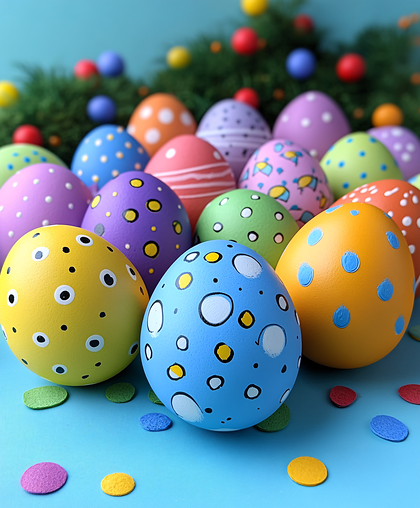 Vibrant Decorated Eggs Display