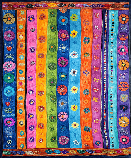Vibrant Floral Stripe Textile