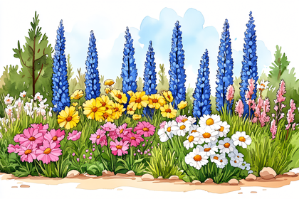 Vibrant Flower Garden Watercolor Painting